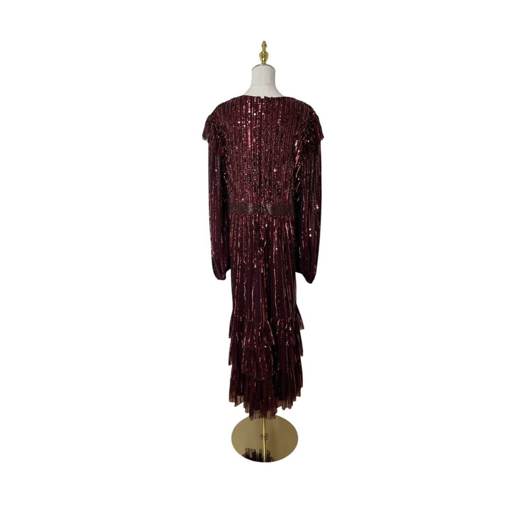 Mac Duggal 23003 Red Ruffle Sequin Midi Dress Size 16 $698 - Picture 7 of 7